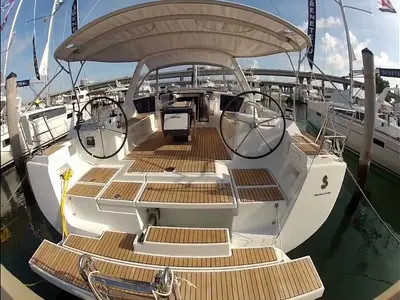 Cockpit of Stella(K), a Beneteau Oceanis 45 sailboat at Municipal Unit of Lefkada, Greece