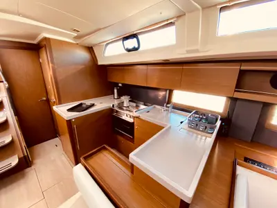 Galley of Vixen, a Beneteau Oceanis 51.1 sailboat at Municipal Unit of Lefkada, Greece