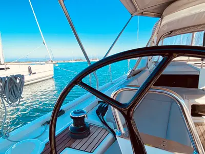 Cockpit of Vixen, a Beneteau Oceanis 51.1 sailboat at Municipal Unit of Lefkada, Greece