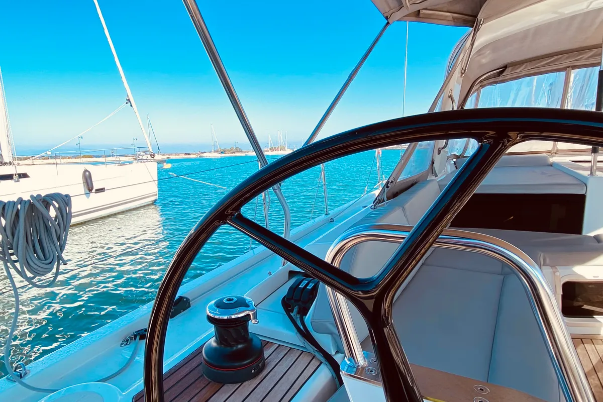 Cockpit of Vixen, a Beneteau Oceanis 51.1 sailboat at Municipal Unit of Lefkada, Greece