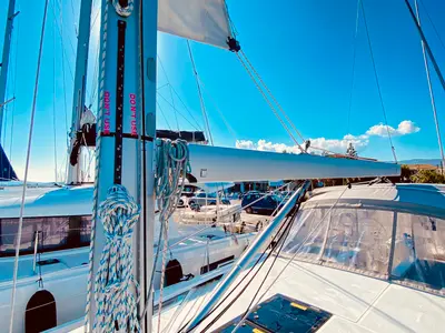 Deck of Vixen, a Beneteau Oceanis 51.1 sailboat at Municipal Unit of Lefkada, Greece