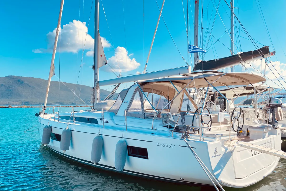 Exterior view of Vixen, a Beneteau Oceanis 51.1 sailboat at Municipal Unit of Lefkada, Greece