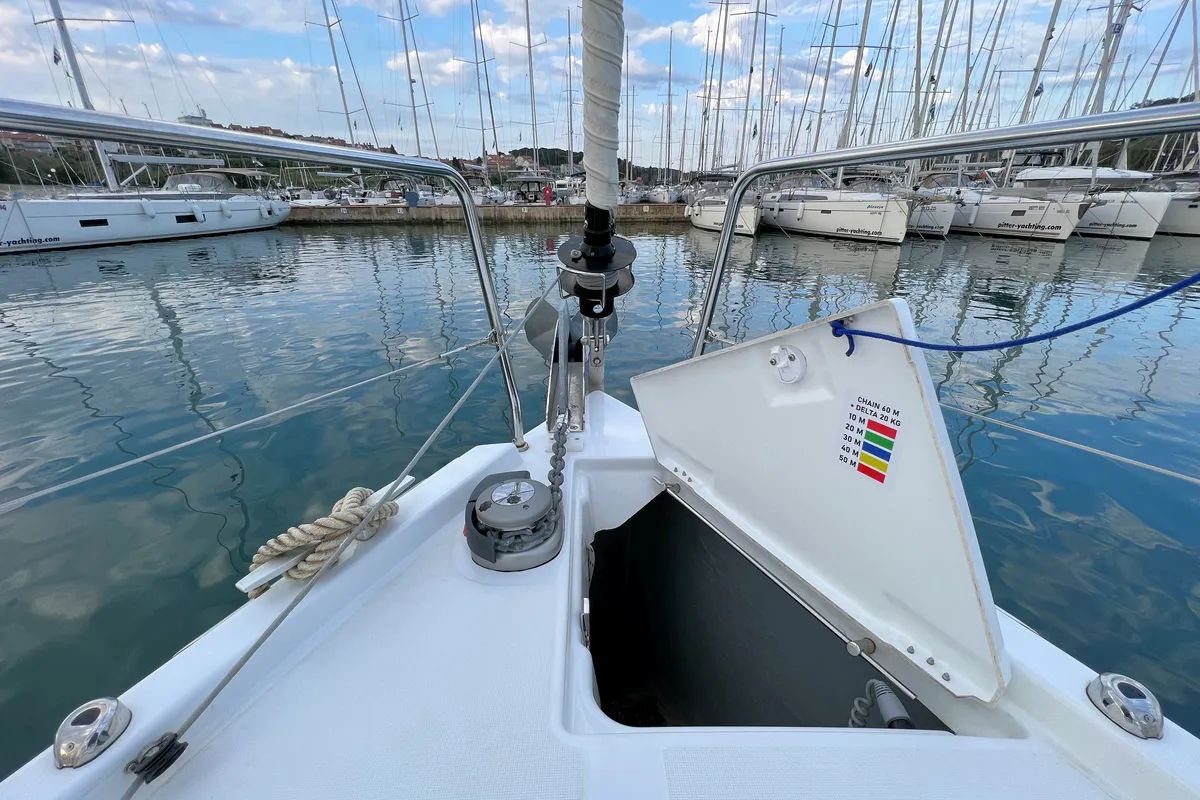 Head on Christine, a Beneteau Oceanis 40.1 sailboat at Grad Pula, Croatia