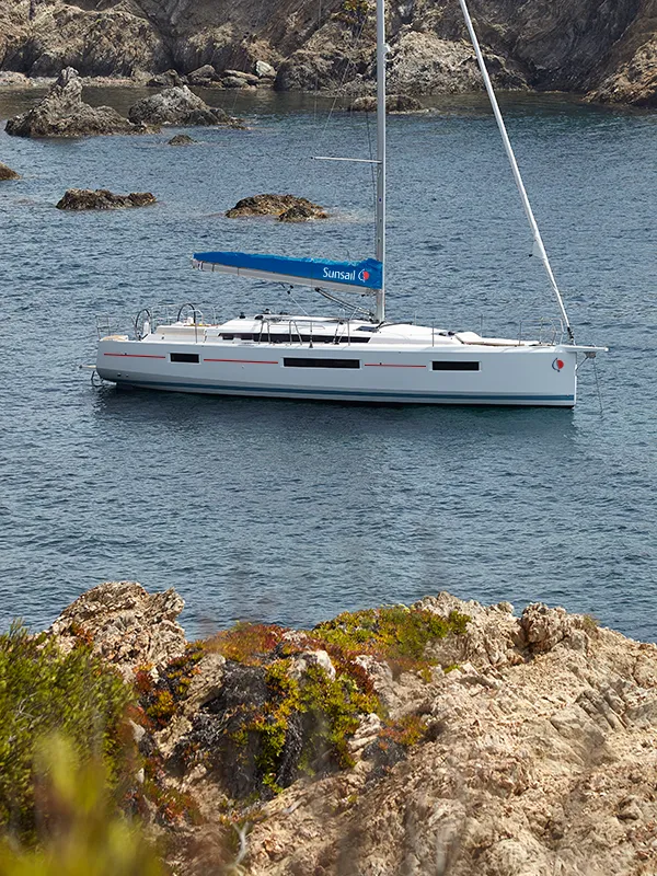 Exterior view of Sunsail 44 So Classic, a Jeanneau Sun Odyssey 440 sailboat at Municipal Unit of Lefkada, Greece