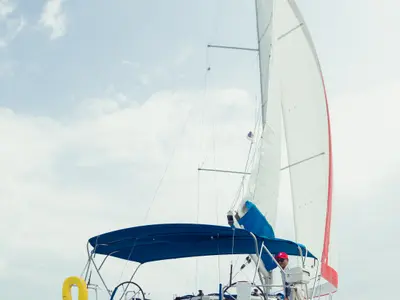 Deck of Sunsail 44 So Classic, a Jeanneau Sun Odyssey 440 sailboat at Municipal Unit of Lefkada, Greece