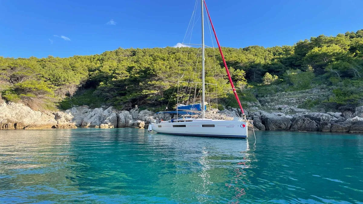 Exterior view of Sunsail 44 So Classic, a Jeanneau Sun Odyssey 440 sailboat at Municipal Unit of Lefkada, Greece