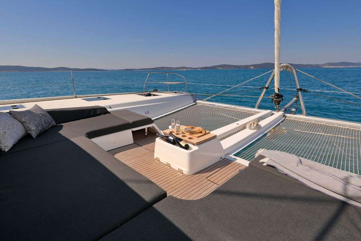 Deck of Champagne Please, a Lagoon 55 catamaran at Kaštela, Croatia
