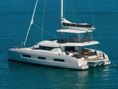 Cockpit of Champagne Please, a Lagoon 55 catamaran at Kaštela, Croatia