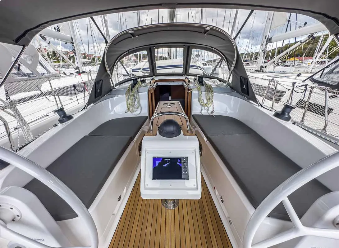 Cockpit of Scala, a Bavaria Cruiser 37 sailboat at Grad Pula, Croatia