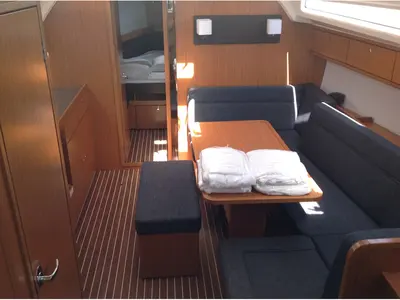Salon of Sheratan, a Bavaria Cruiser 41 sailboat at Olbia, Italy