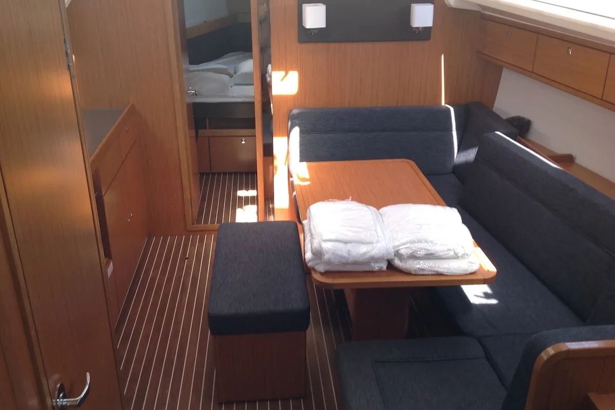 Salon of Sheratan, a Bavaria Cruiser 41 sailboat at Olbia, Italy
