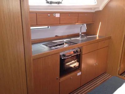 Galley of Sheratan, a Bavaria Cruiser 41 sailboat at Olbia, Italy