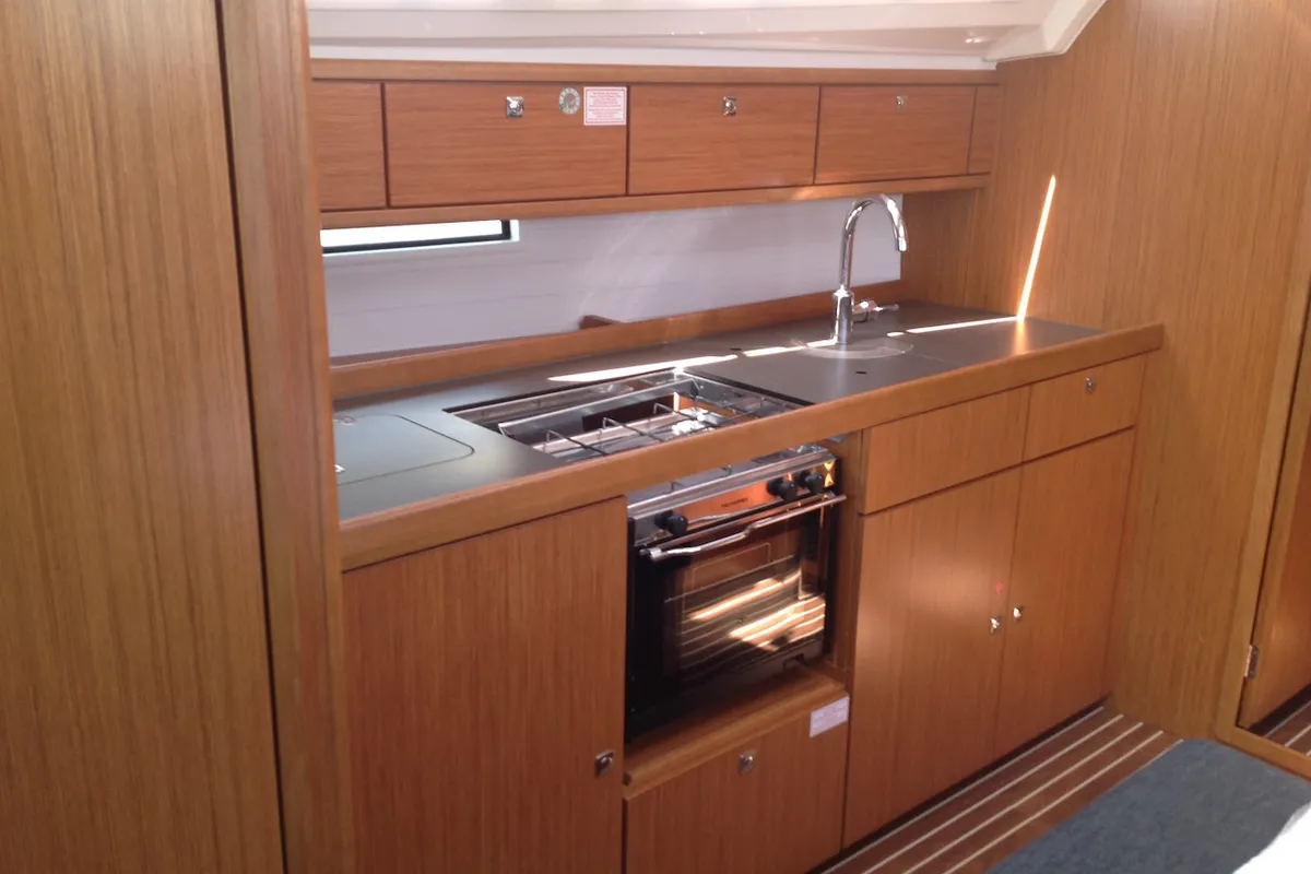Galley of Sheratan, a Bavaria Cruiser 41 sailboat at Olbia, Italy