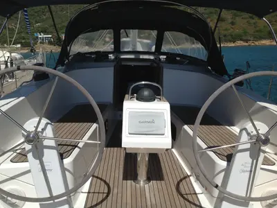 Cockpit of Sheratan, a Bavaria Cruiser 41 sailboat at Olbia, Italy