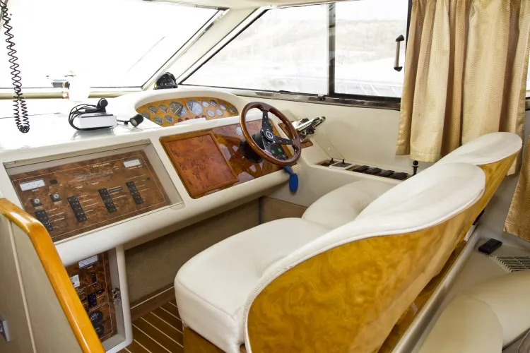 Cockpit of Antares II, a Princess 470 motorboat at Primošten, Croatia