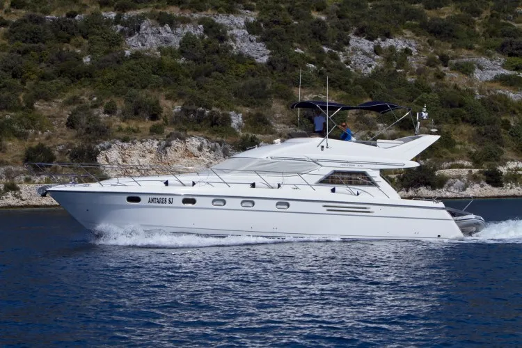 Exterior view of Antares II, a Princess 470 motorboat at Primošten, Croatia