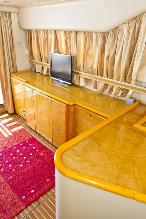 Salon of Antares II, a Princess 470 motorboat at Primošten, Croatia