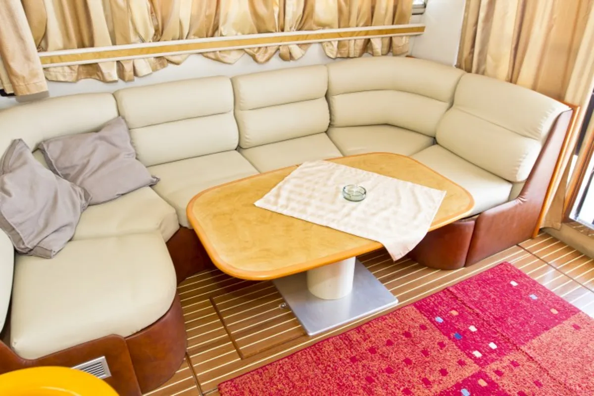Salon of Antares II, a Princess 470 motorboat at Primošten, Croatia