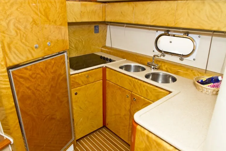 Galley of Antares II, a Princess 470 motorboat at Primošten, Croatia