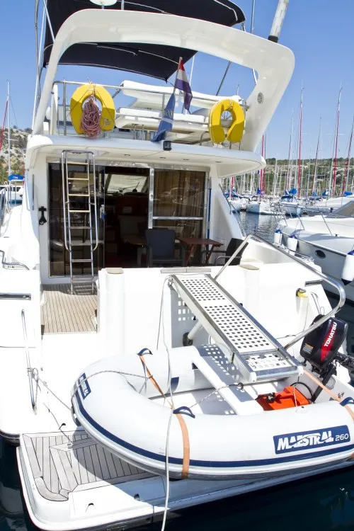 Deck of Antares II, a Princess 470 motorboat at Primošten, Croatia