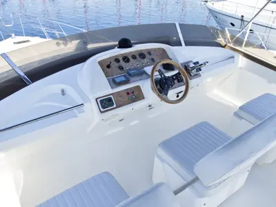 Cockpit of Antares II, a Princess 470 motorboat at Primošten, Croatia