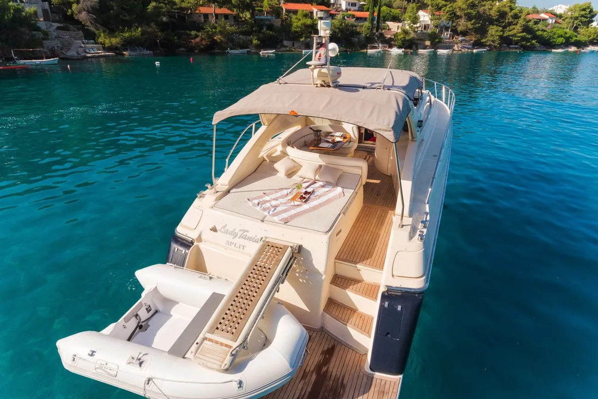 Deck of Lady Tania, a Dalla Pieta 48 motor yacht at Split, Croatia