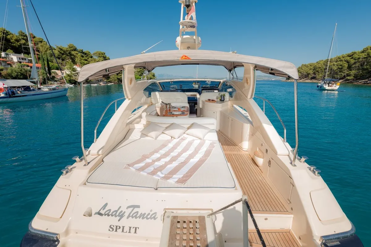 Deck of Lady Tania, a Dalla Pieta 48 motor yacht at Split, Croatia