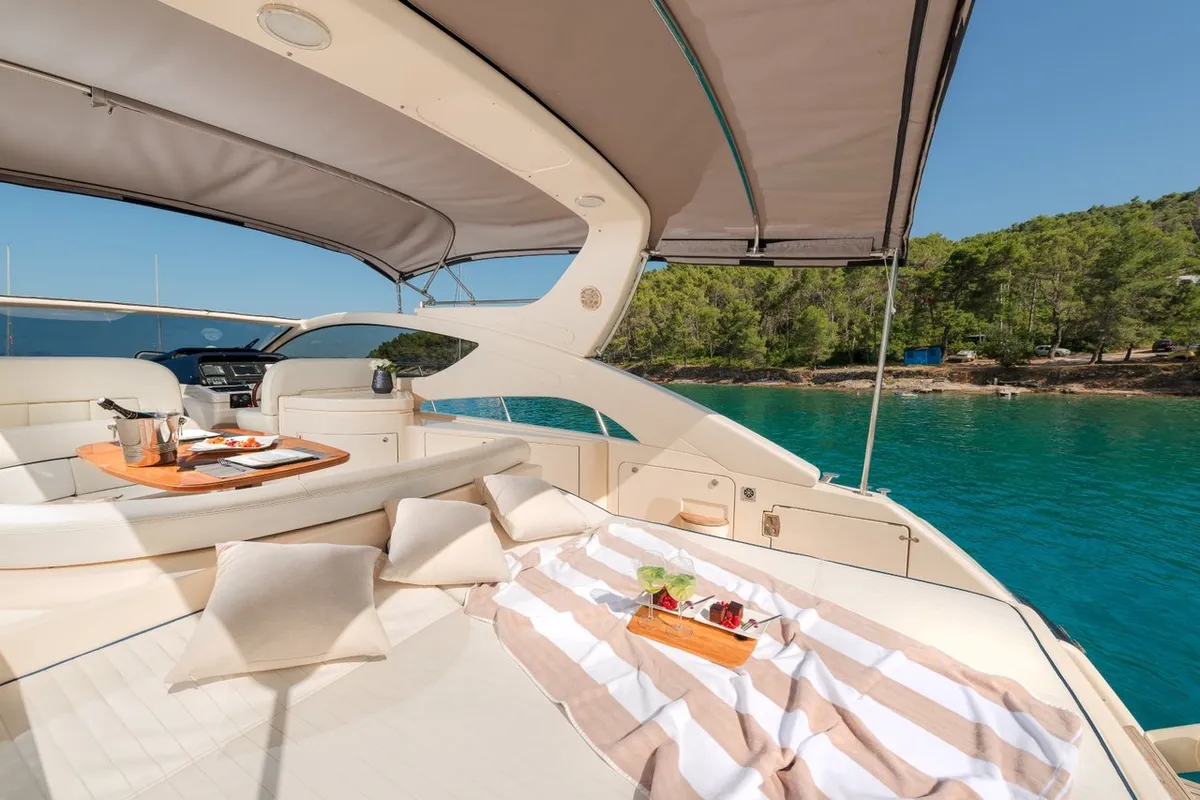 Deck of Lady Tania, a Dalla Pieta 48 motor yacht at Split, Croatia