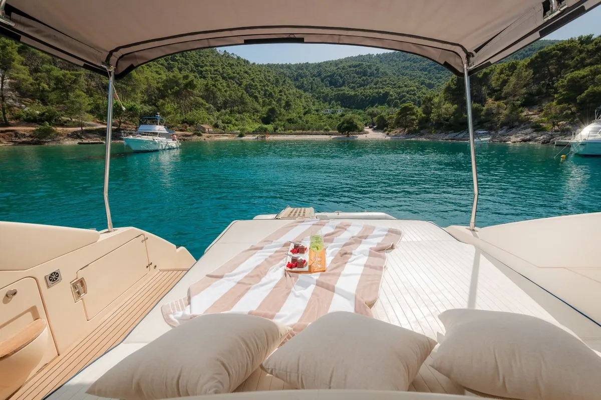 Deck of Lady Tania, a Dalla Pieta 48 motor yacht at Split, Croatia