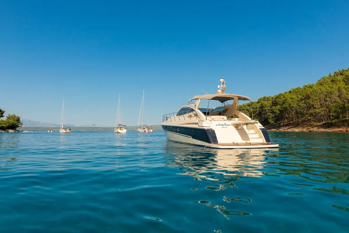 Exterior view of Lady Tania, a Dalla Pieta 48 motor yacht at Split, Croatia