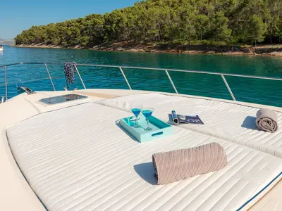 Deck of Lady Tania, a Dalla Pieta 48 motor yacht at Split, Croatia