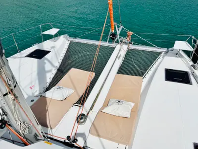 Deck of Yemaya Mallorca Bareboat, a Excess 11 catamaran at Port d'Andratx, Spain