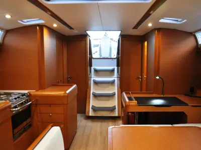 Galley of Ekaterina, a Jeanneau Sun Odyssey 519 sailboat at Athens, Marina Delta Kallithea, Greece