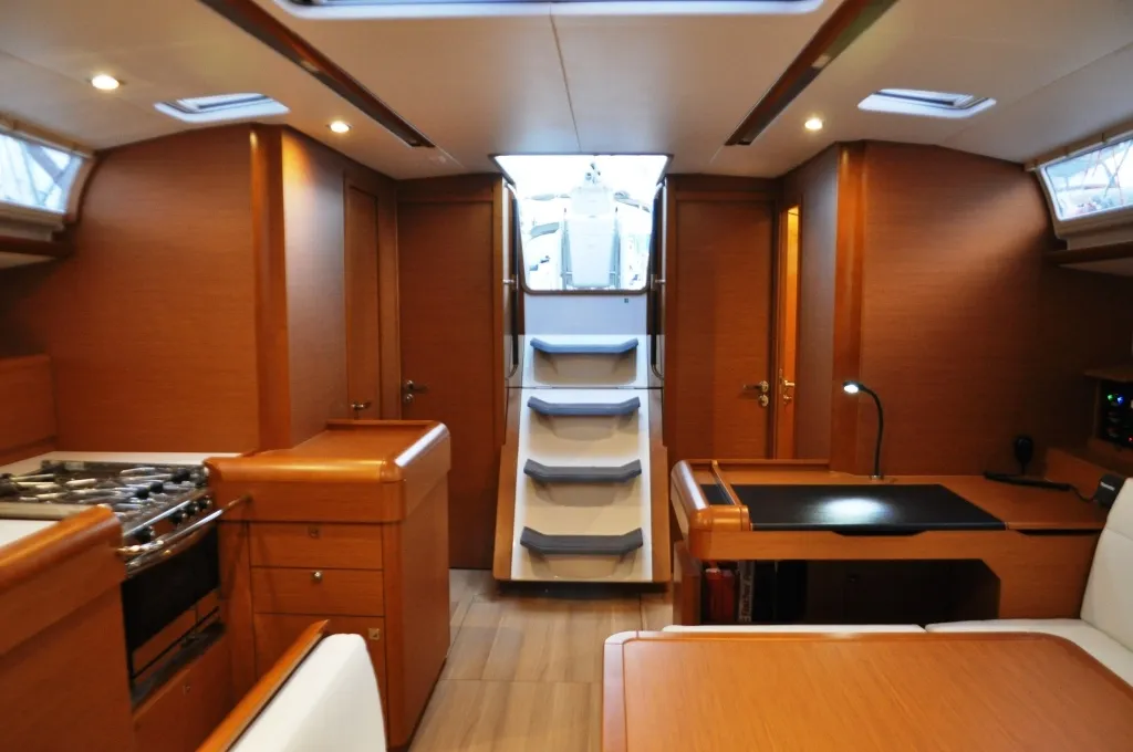 Galley of Ekaterina, a Jeanneau Sun Odyssey 519 sailboat at Athens, Marina Delta Kallithea, Greece