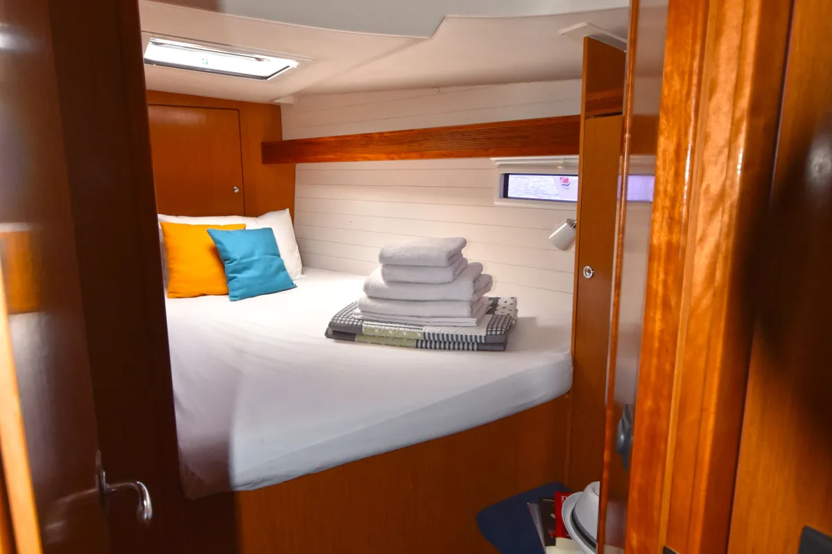 Cabin on Nouvelle Vague, a Bavaria Cruiser 45 sailboat at Volos, Greece
