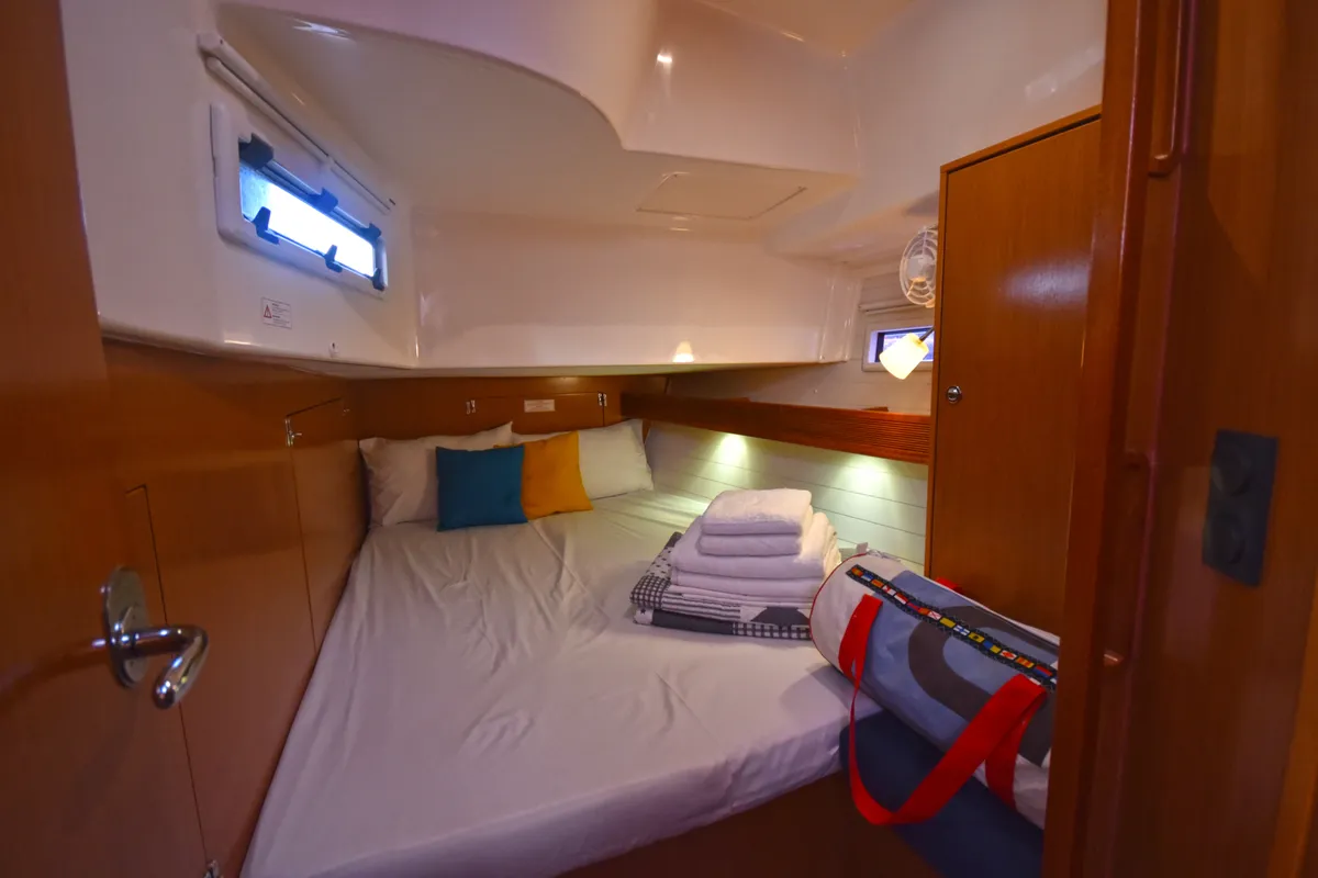 Cabin on Nouvelle Vague, a Bavaria Cruiser 45 sailboat at Volos, Greece