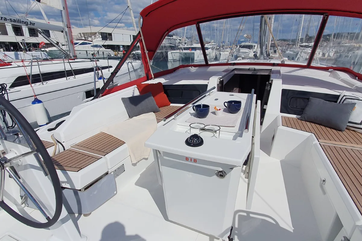 Cockpit of Dommie, a Beneteau Oceanis 46.1 sailboat at Split, Croatia
