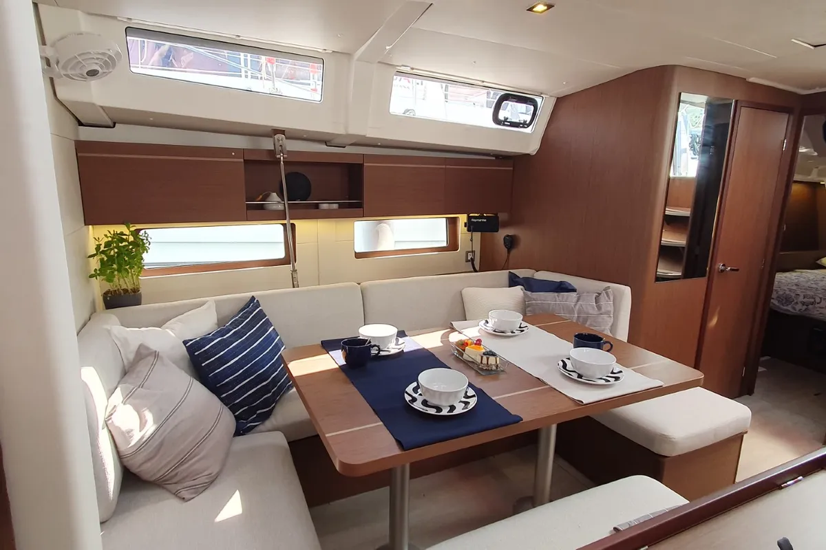 Salon of Dommie, a Beneteau Oceanis 46.1 sailboat at Split, Croatia