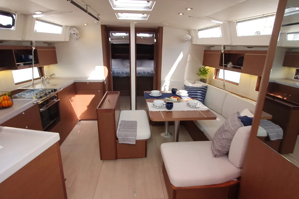 Salon of Dommie, a Beneteau Oceanis 46.1 sailboat at Split, Croatia