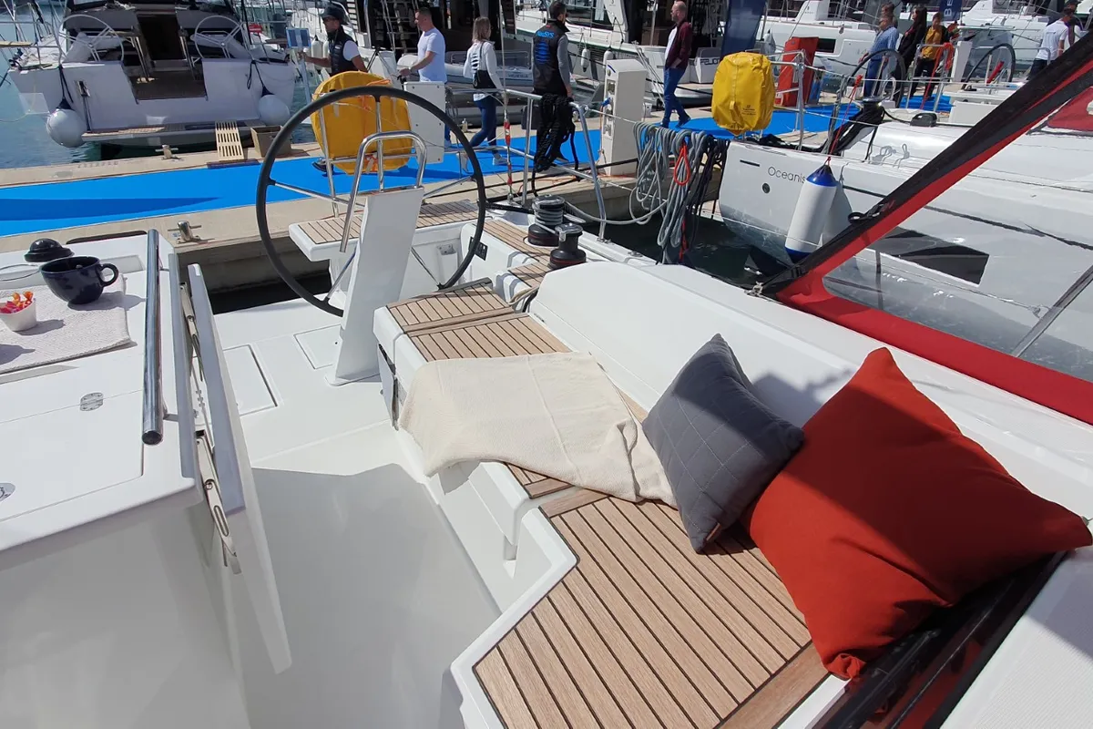 Cockpit of Dommie, a Beneteau Oceanis 46.1 sailboat at Split, Croatia