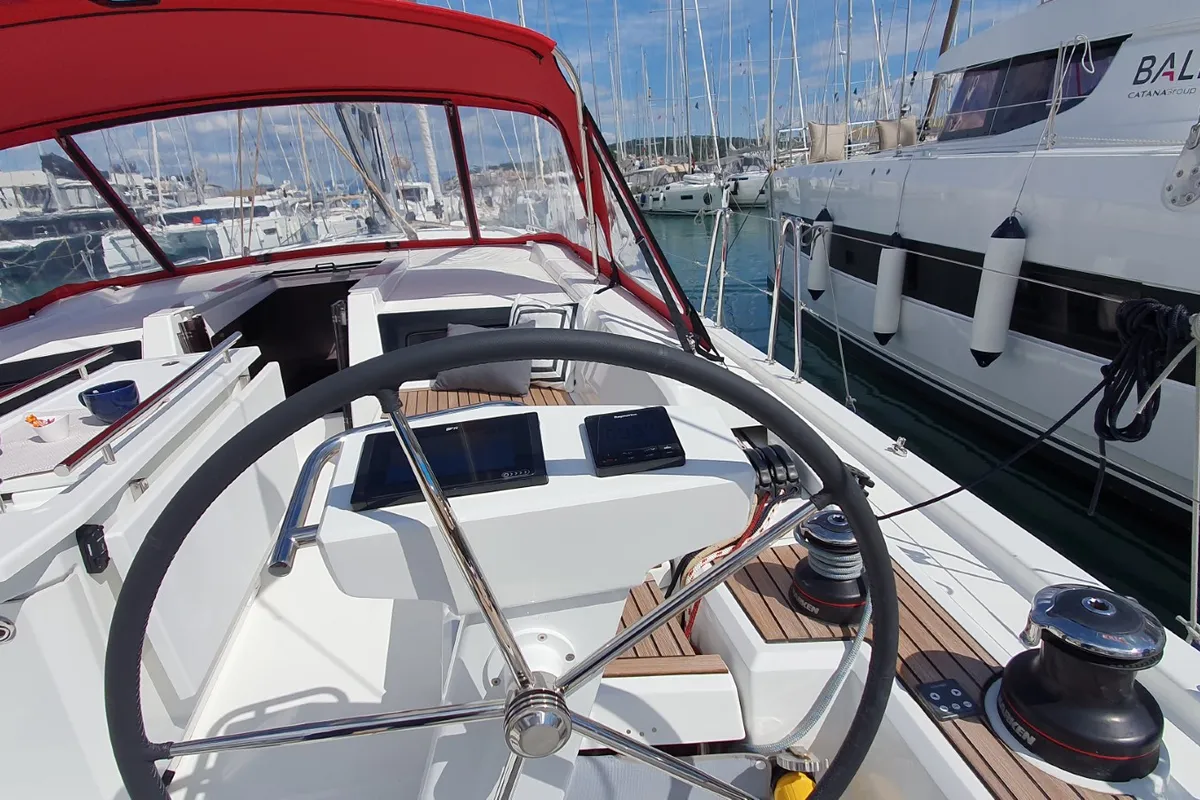 Cockpit of Dommie, a Beneteau Oceanis 46.1 sailboat at Split, Croatia