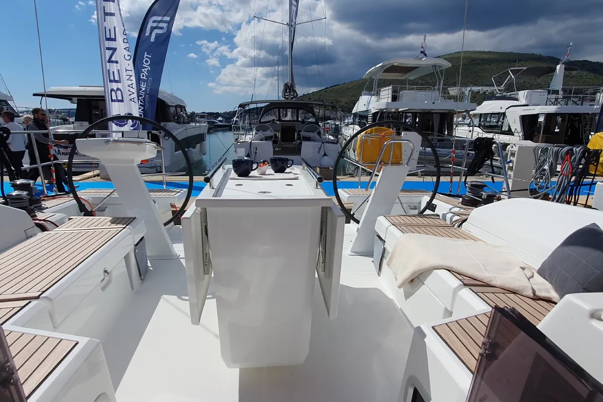 Cockpit of Dommie, a Beneteau Oceanis 46.1 sailboat at Split, Croatia