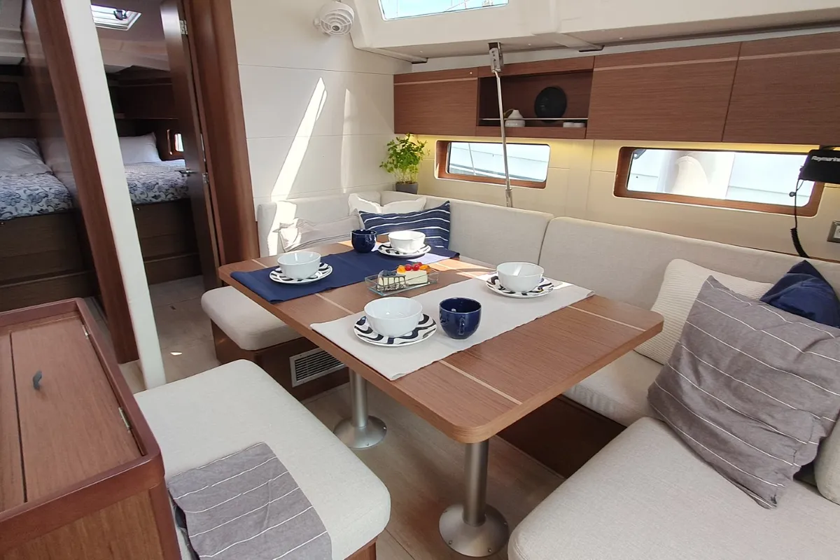 Salon of Dommie, a Beneteau Oceanis 46.1 sailboat at Split, Croatia