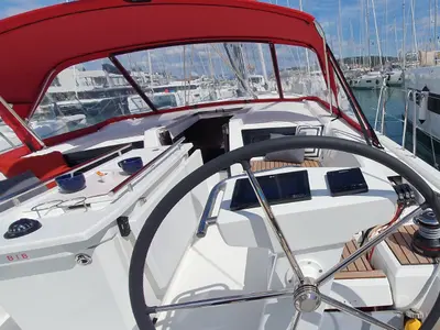 Cockpit of Dommie, a Beneteau Oceanis 46.1 sailboat at Split, Croatia