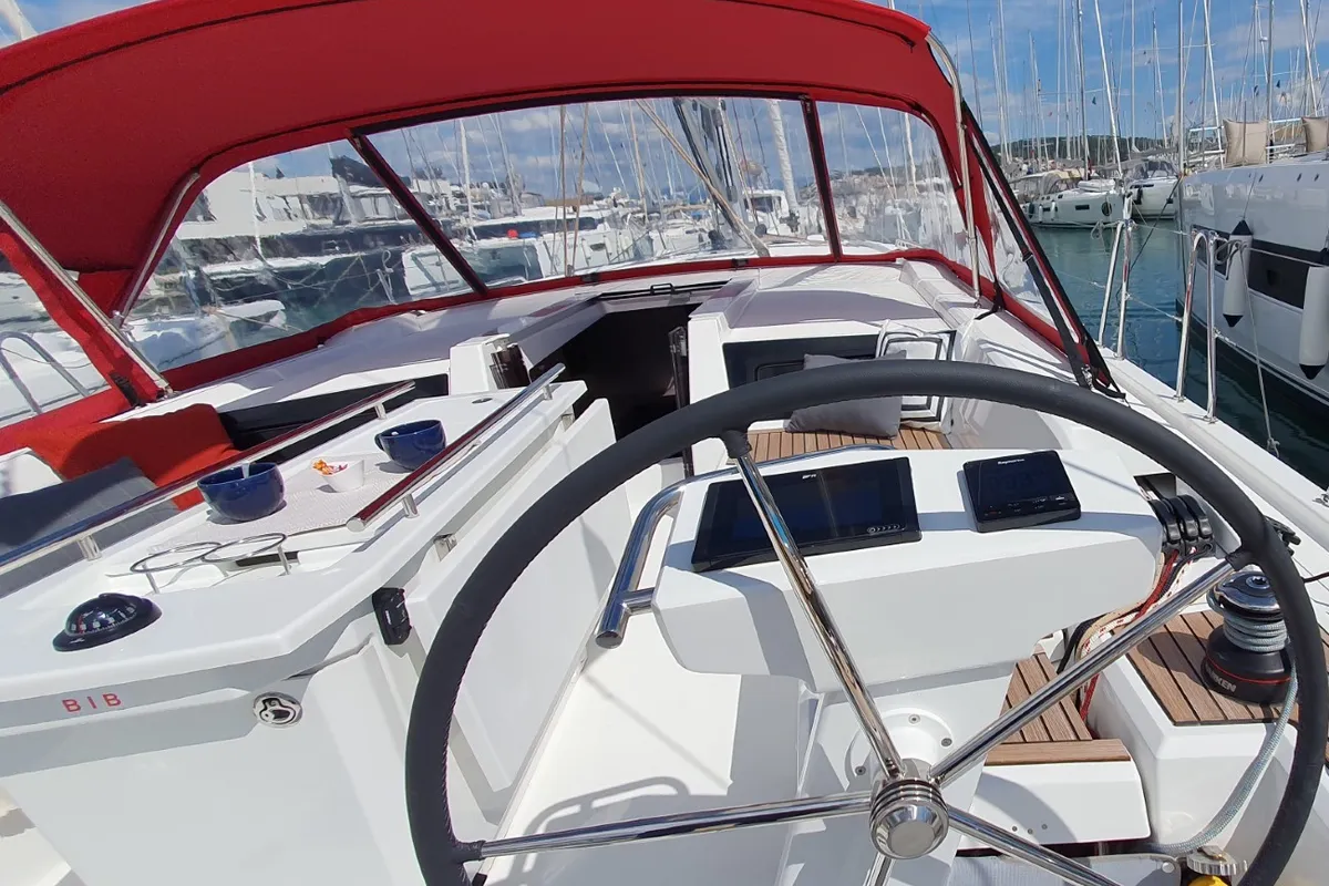 Cockpit of Dommie, a Beneteau Oceanis 46.1 sailboat at Split, Croatia