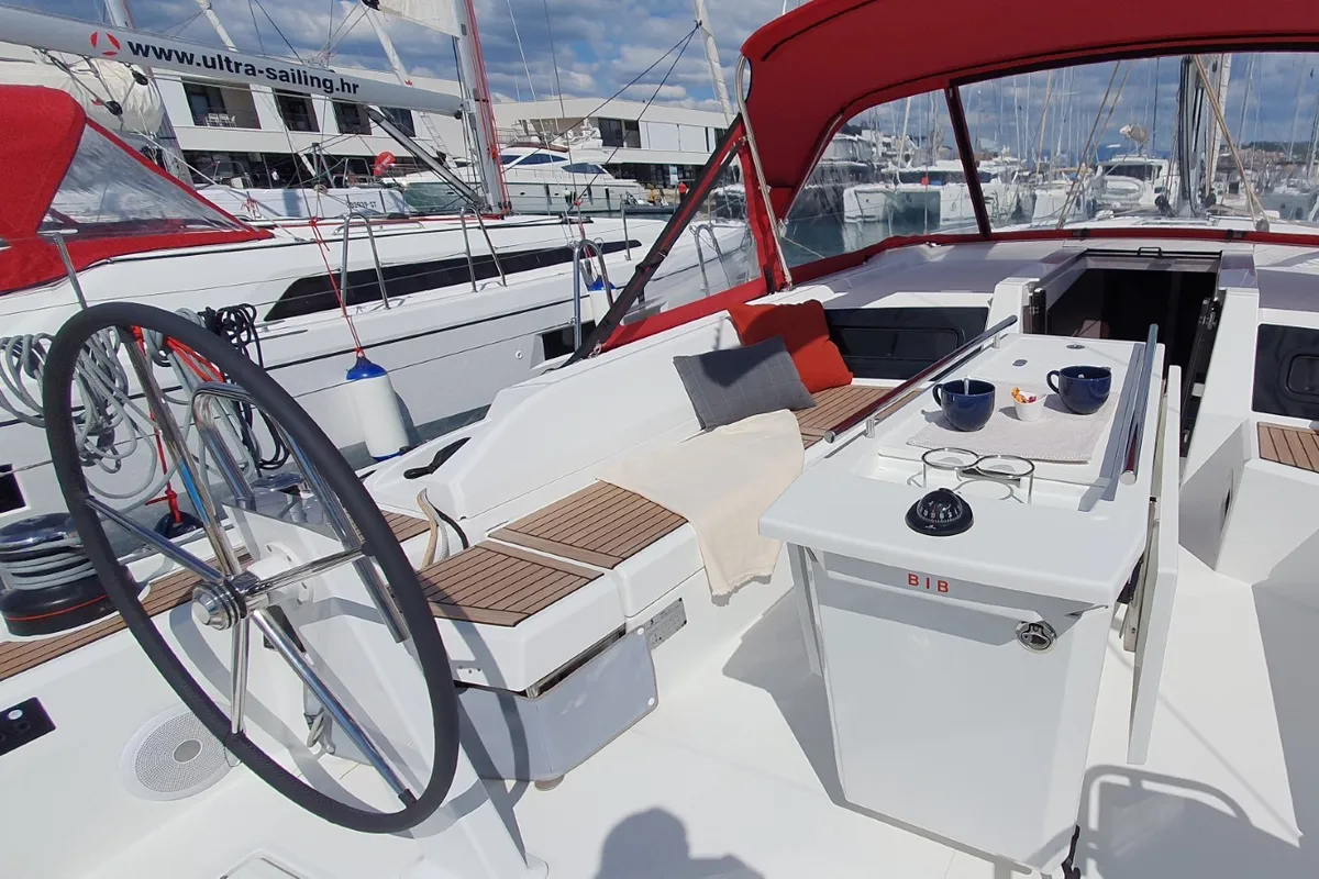 Cockpit of Dommie, a Beneteau Oceanis 46.1 sailboat at Split, Croatia