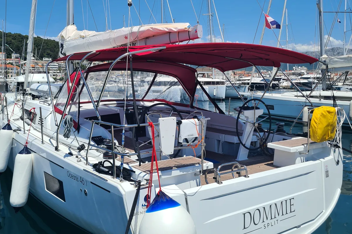 Exterior view of Dommie, a Beneteau Oceanis 46.1 sailboat at Split, Croatia