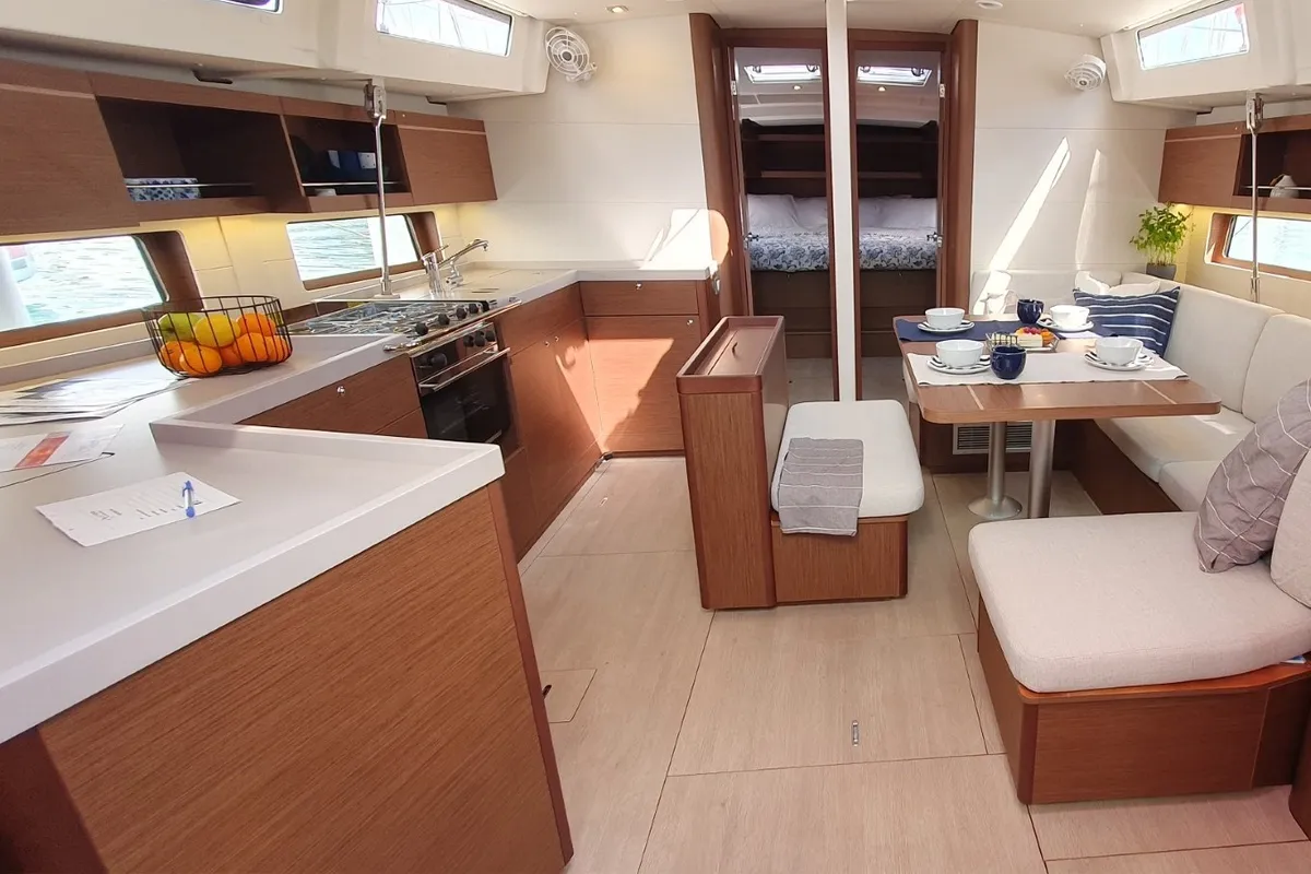 Salon of Dommie, a Beneteau Oceanis 46.1 sailboat at Split, Croatia