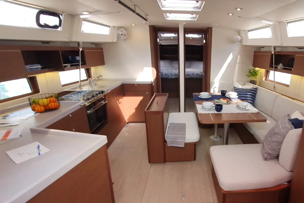 Salon of Dommie, a Beneteau Oceanis 46.1 sailboat at Split, Croatia