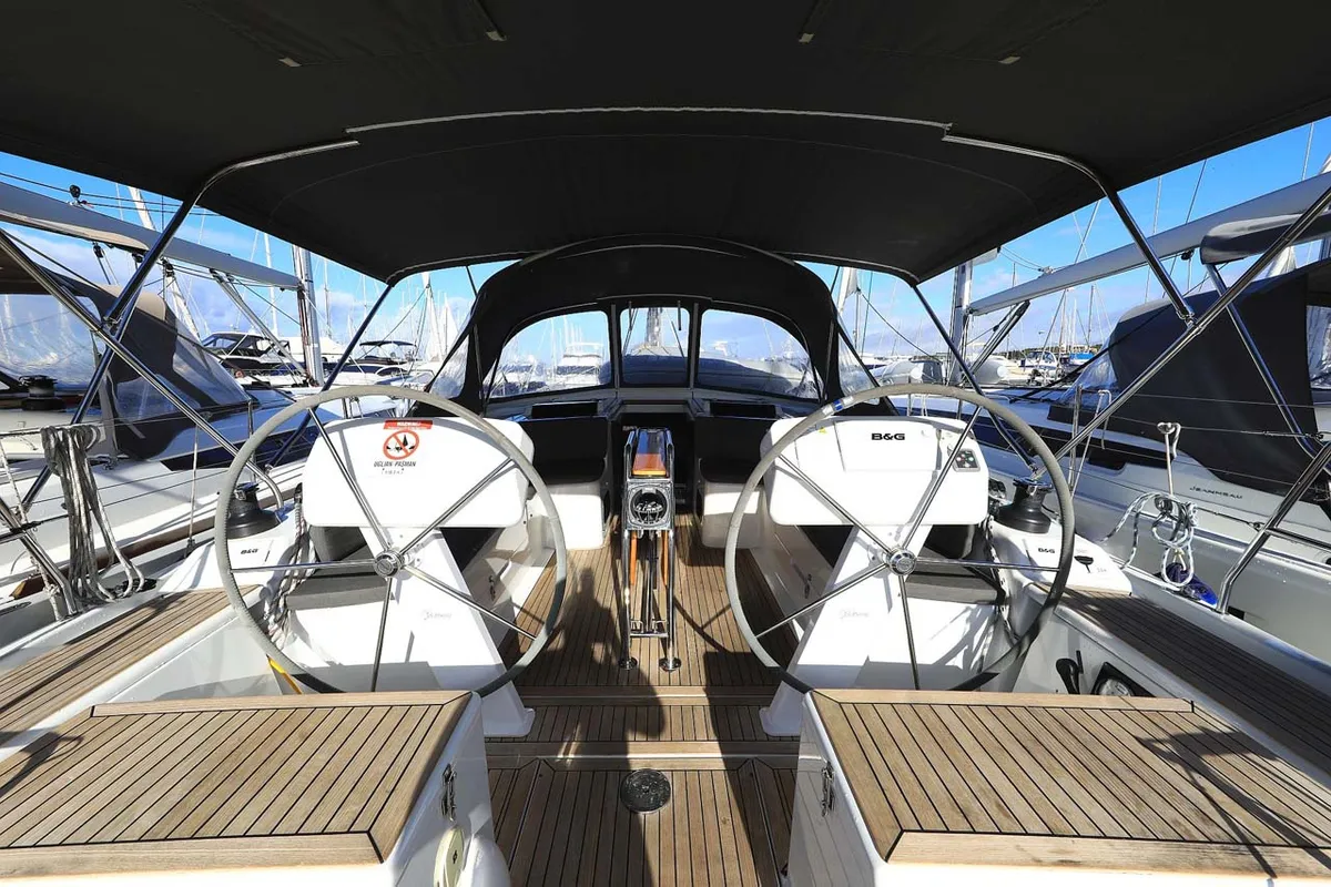 Cockpit of Adagio, a Hanse 458 sailboat at Split, Croatia